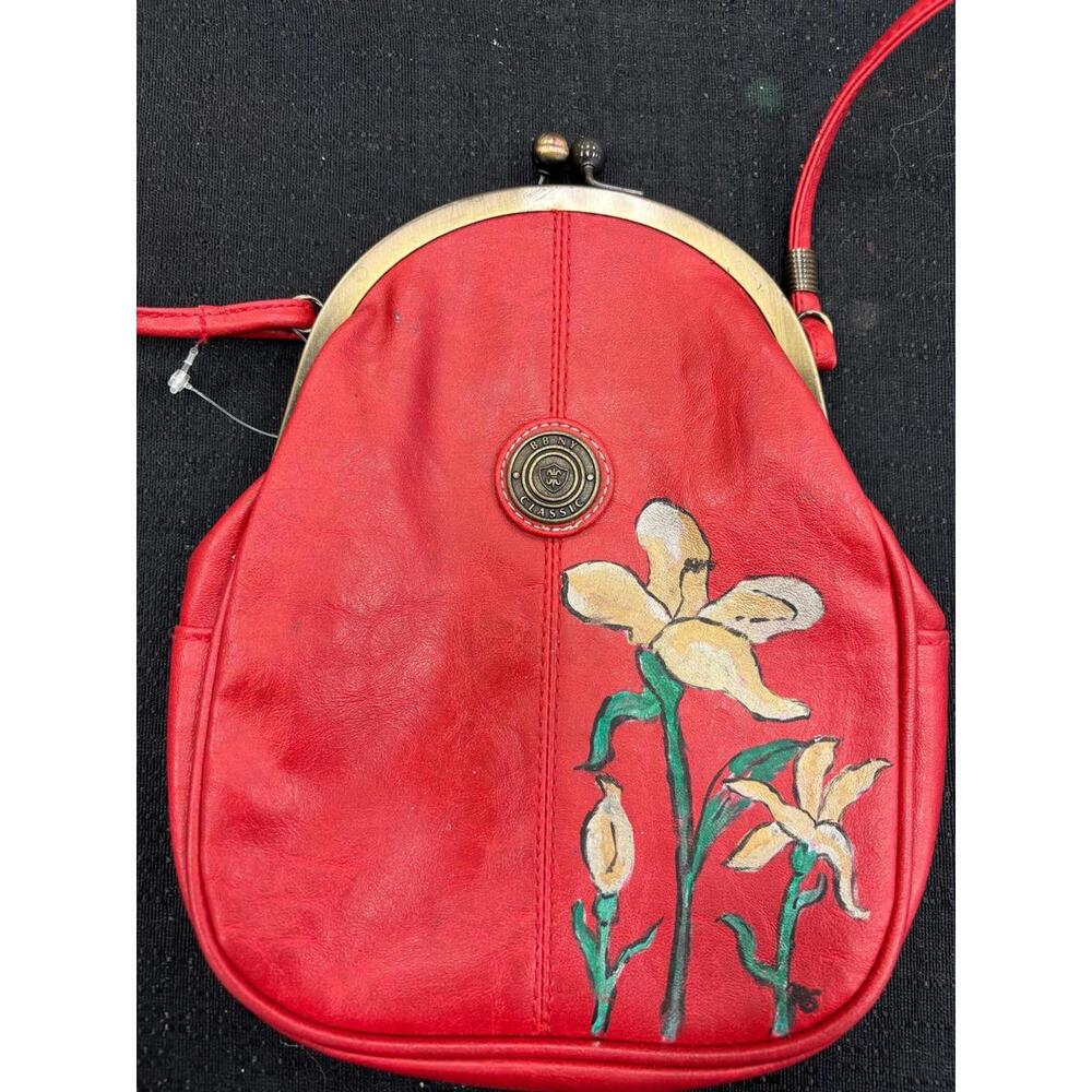 Bag Baazar Purse Vintage Handpainted Red w Floral Design GUC Beautiful Rare